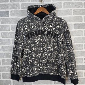 Trukfit Hoodie Boys Large Gray White Martian All-Over Print Soft Skater Pullover